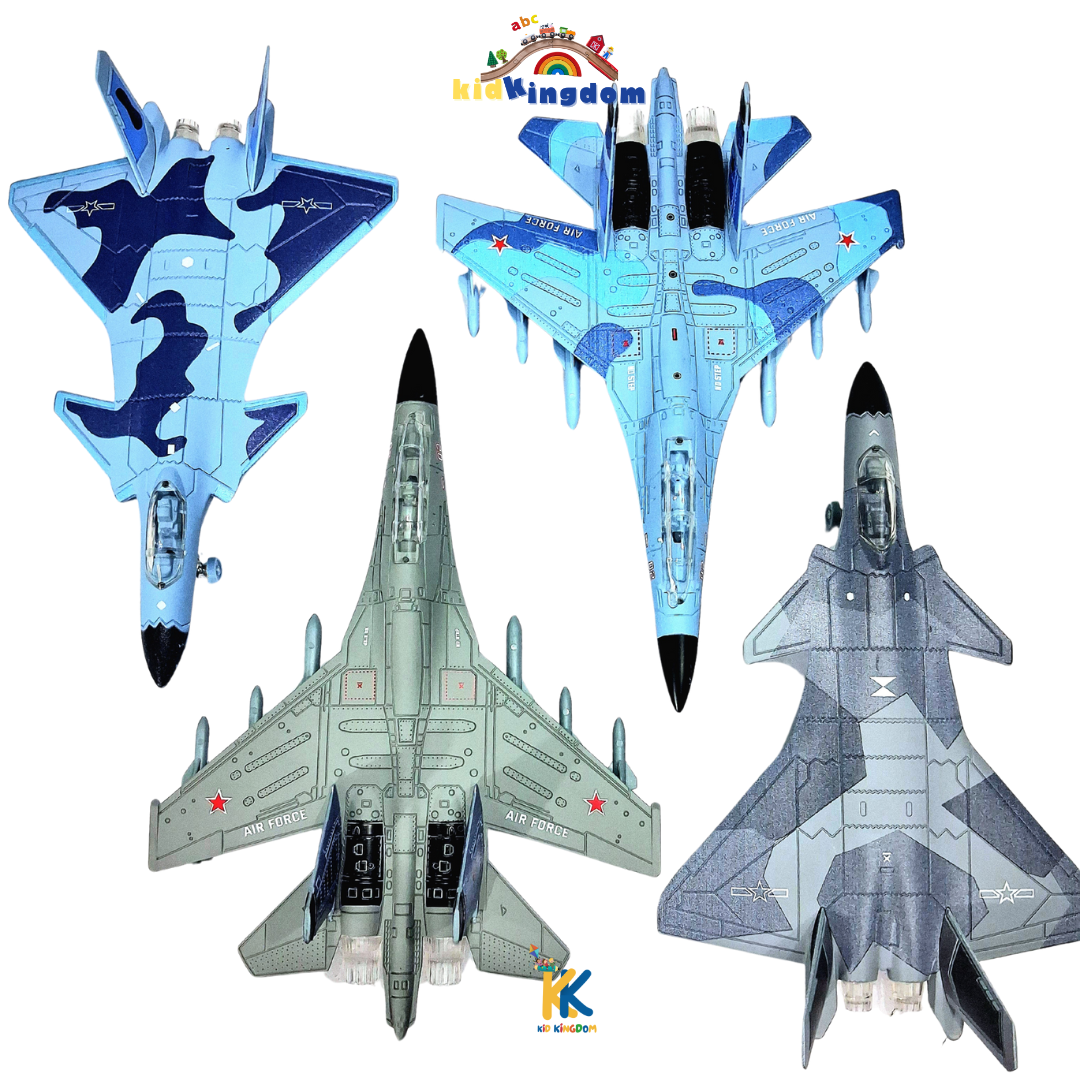 Metal Die-Cast Fighter Jet Toy – Pull Back, Lights & Sounds (4 Variants)