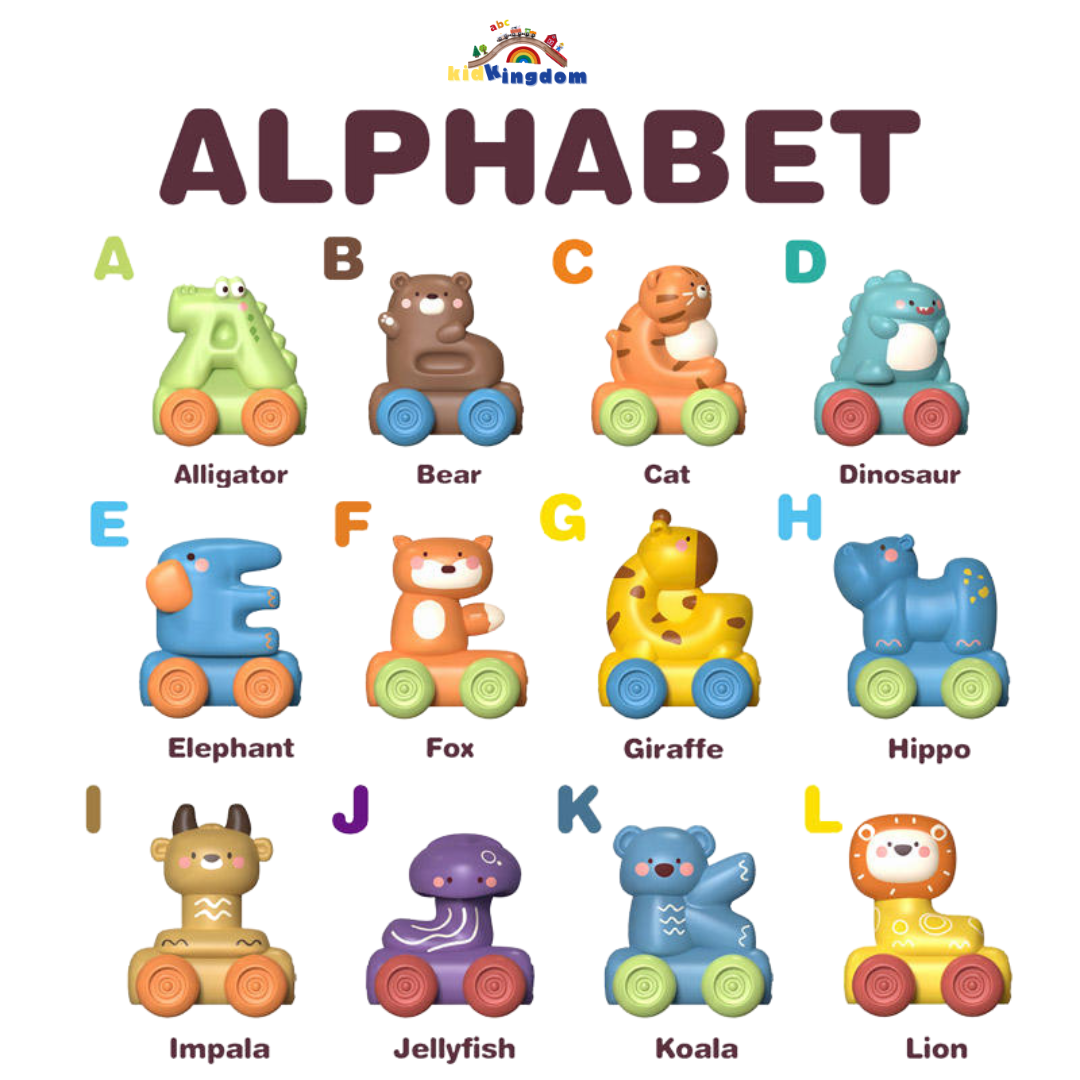 Animal Alphabet Cars – Set of 4 Vinyl Unbreakable Toys for Kids