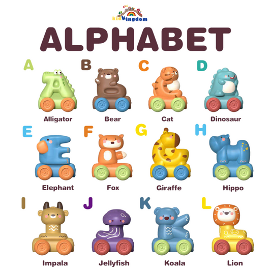 Animal Alphabet Cars β Set of 4 Vinyl Unbreakable Toys for Kids
