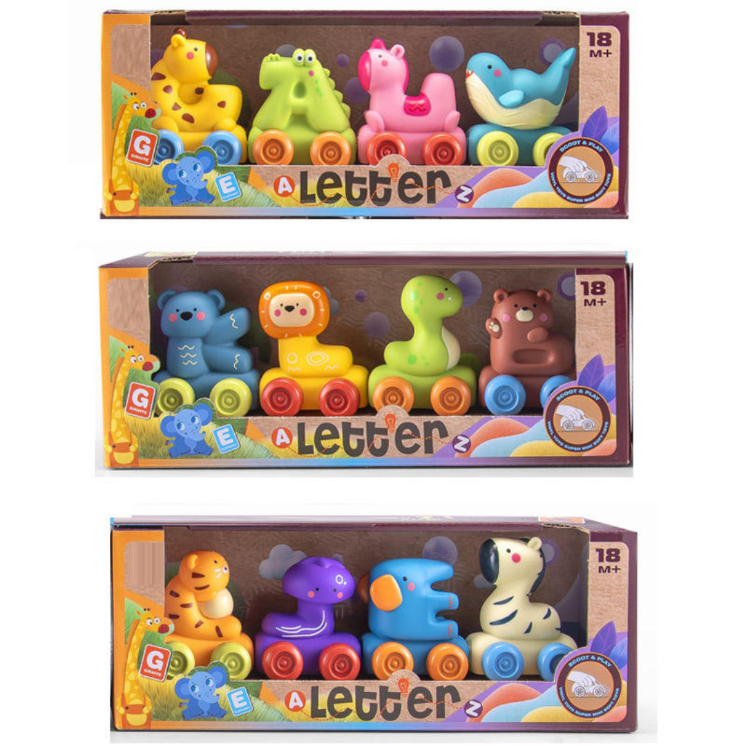 Animal Alphabet Cars – Set of 4 Vinyl Unbreakable Toys for Kids