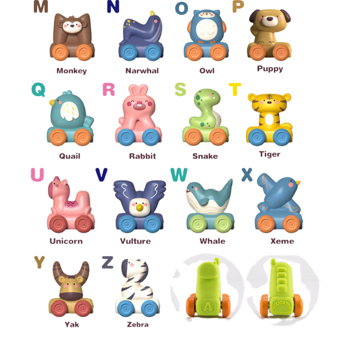 Animal Alphabet Cars – Set of 4 Vinyl Unbreakable Toys for Kids