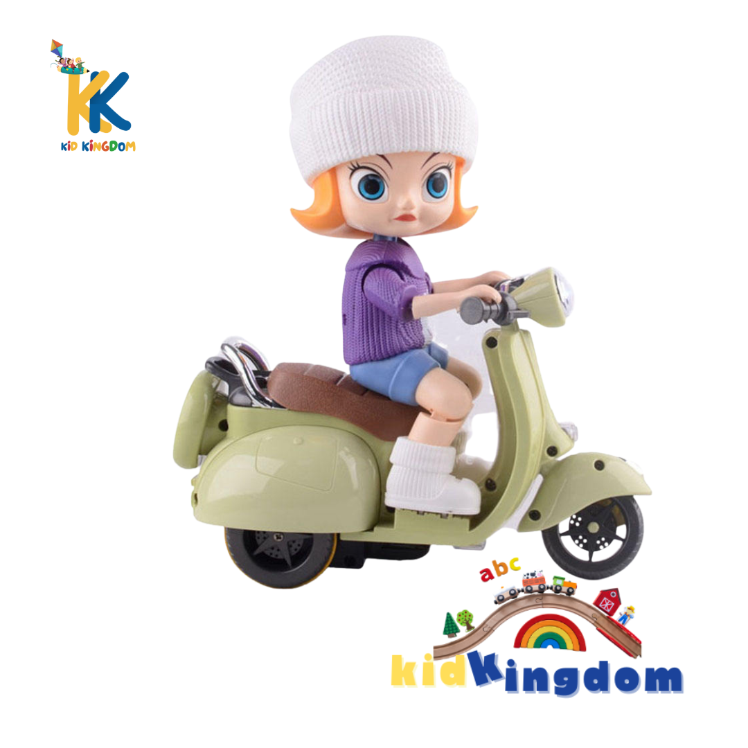 Battery Operated Girl on Scooter – Lights, Music, 360° Rotation & Wheeling Toy