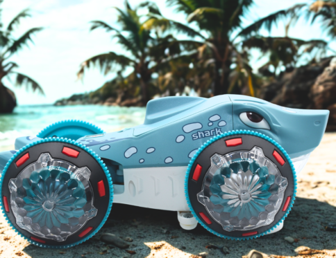 Dazzling Shark Stunt Car Toy – LED Lights, Music & Automatic Obstacle Steering for Kids