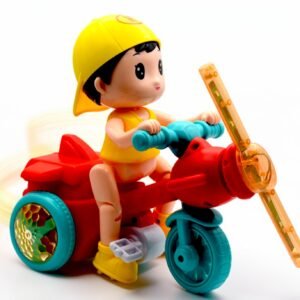 Interactive Stunt Tricycle Boy – 360° Rotating Toy with Wheelie Action, Flashing LED Lights & Rhythmic Music