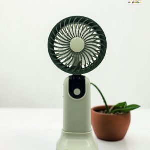 Portable Rechargeable Mini Handy Fan – Multi-Speed USB Desktop Fan with LED Battery Display (Pastel Green)