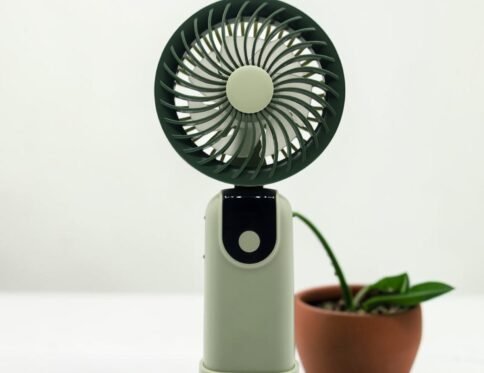 Portable Rechargeable Mini Handy Fan – Multi-Speed USB Desktop Fan with LED Battery Display (Pastel Green)
