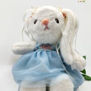 Premium White Rabbit Plush Toy – Elegant Stuffed Bunny with Purple Floral Dress and Lace Headband