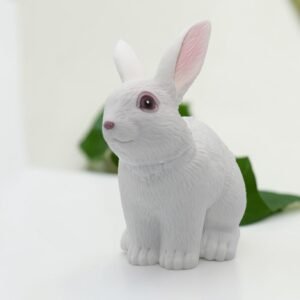 Realistic White Bunny Toy – Durable Soft Rubber Plastic Rabbit Figure for Kids