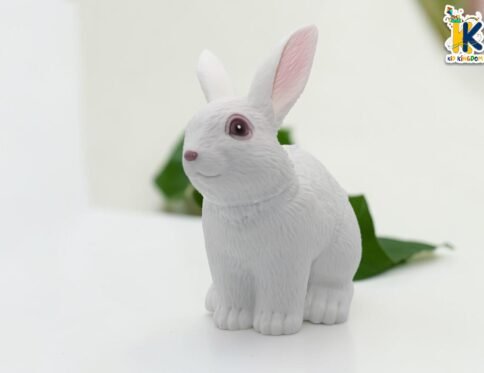 Realistic White Bunny Toy – Durable Soft Rubber Plastic Rabbit Figure for Kids