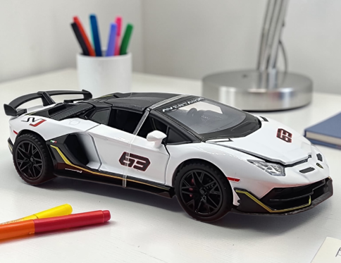 Lamborghini Aventador SVJ 63 1:32 Diecast Metal Car with Lights & Glass Box Packaging