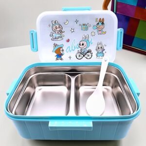 Cartoon Monsters Multi-Compartment Stainless Steel Kids Lunch Box with Spoon