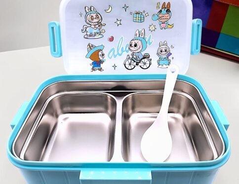 Cartoon Monsters Multi-Compartment Stainless Steel Kids Lunch Box with Spoon