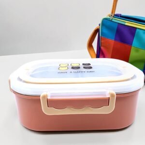 Cute Bears Stainless Steel 2-Compartment Kids Lunch Box with Spoon & Handle