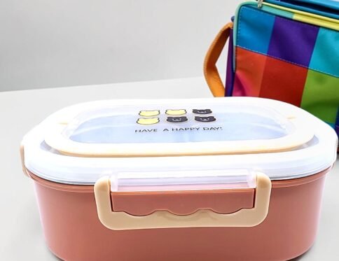Cute Bears Stainless Steel 2-Compartment Kids Lunch Box with Spoon & Handle