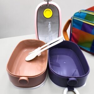 O2 Life 2-Layer Stackable Kids Bento Lunch Box with Cutlery & Carrying Handle