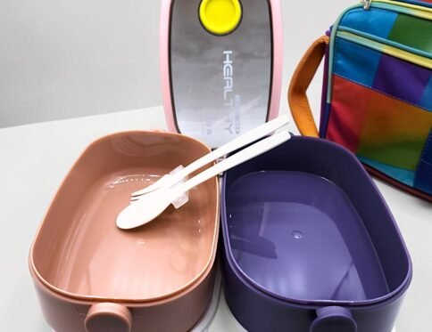 O2 Life 2-Layer Stackable Kids Bento Lunch Box with Cutlery & Carrying Handle