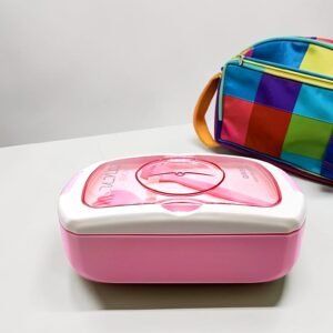 Multi-Compartment Kids Plastic Lunch Box with Spoon, Fork & Sauce Container