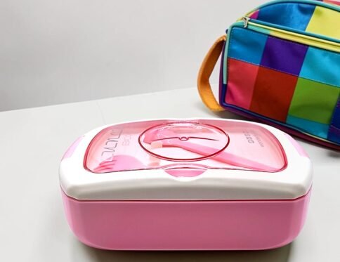 Multi-Compartment Kids Plastic Lunch Box with Spoon, Fork & Sauce Container