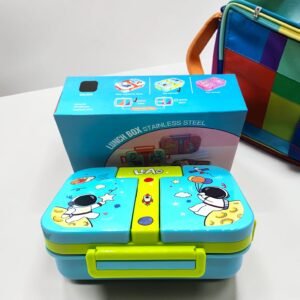 Blue Astronaut Stainless Steel Kids Lunch Box with Leak-Proof Clip Lock