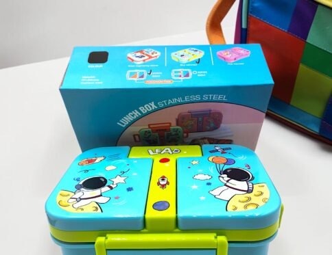 Blue Astronaut Stainless Steel Kids Lunch Box with Leak-Proof Clip Lock
