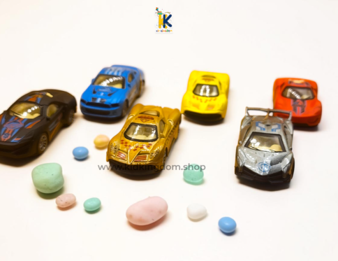 Collection of 6 mini metal sports cars in gold, blue, silver, black, yellow, and orange