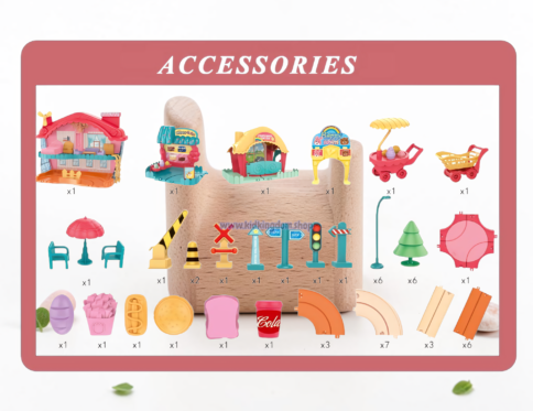 Modular snap together town playset with traffic accessories and food stall pieces