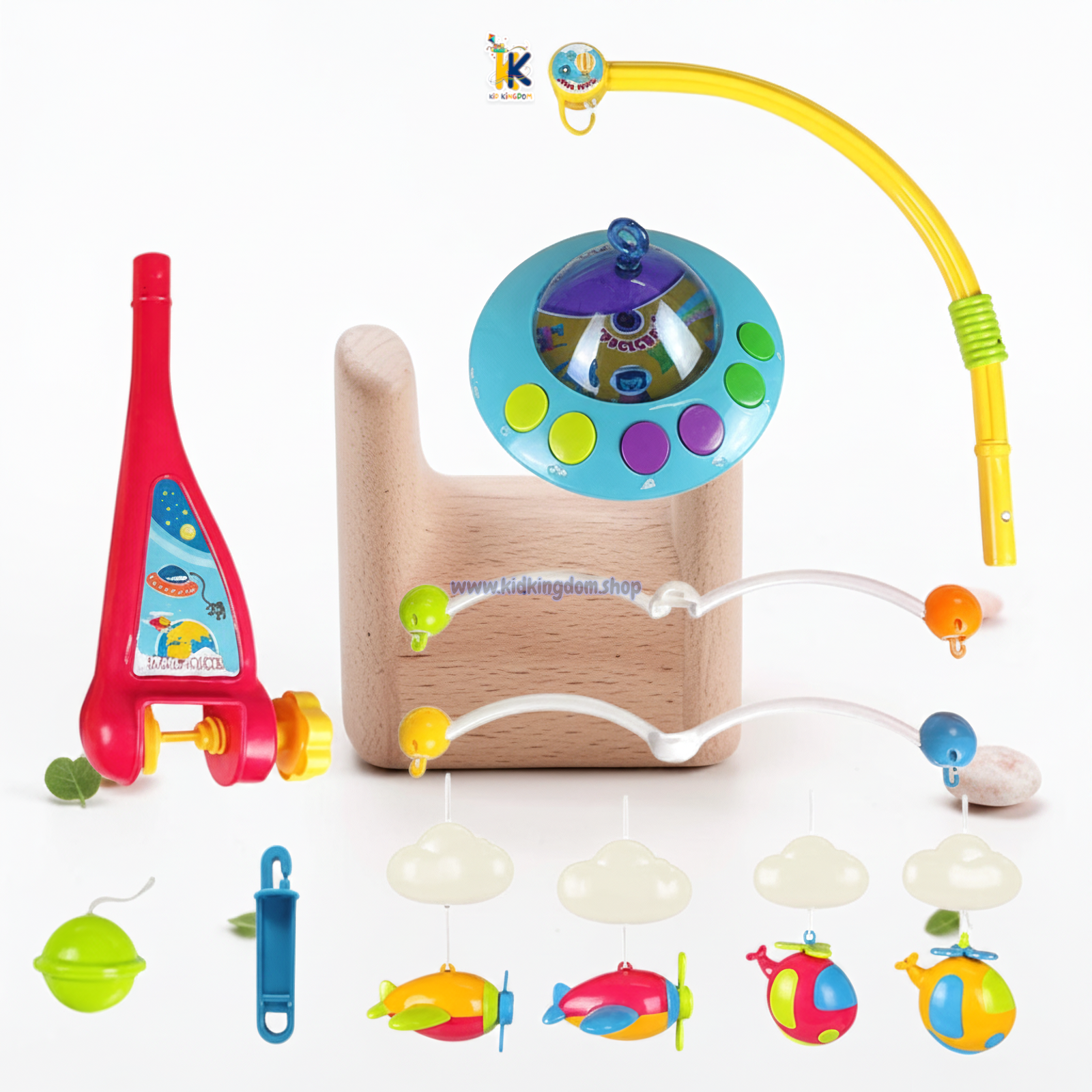 Soothing musical bed bell with rotating clouds and colorful toy planes for infants