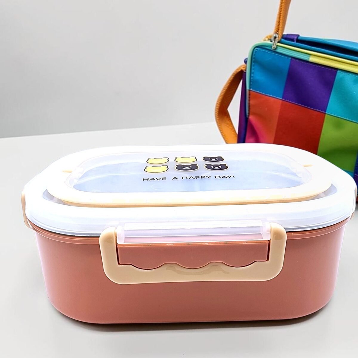 Cute Bears Stainless Steel 2-Compartment Kids Lunch Box with Spoon & Handle