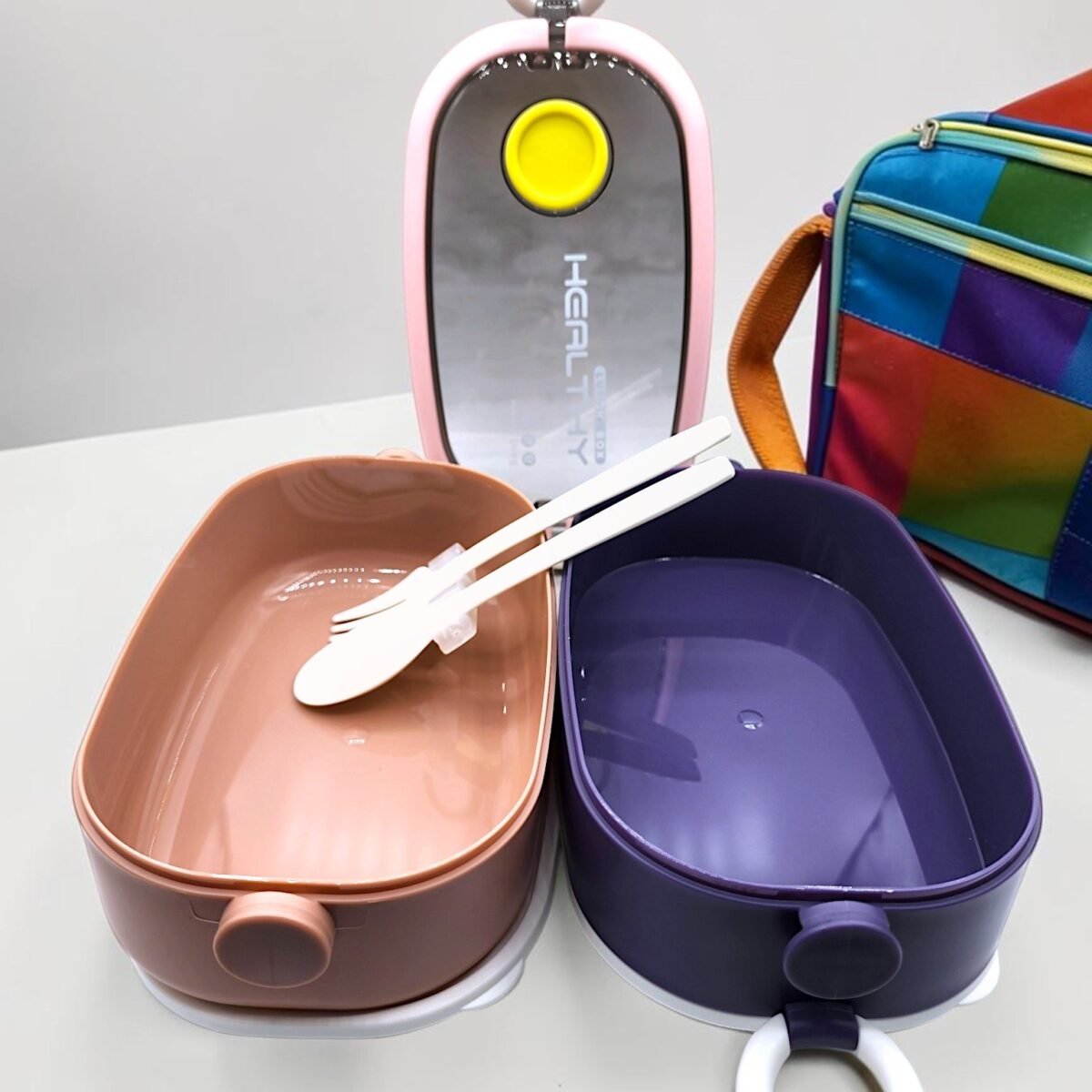 O2 Life 2-Layer Stackable Kids Bento Lunch Box with Cutlery & Carrying Handle