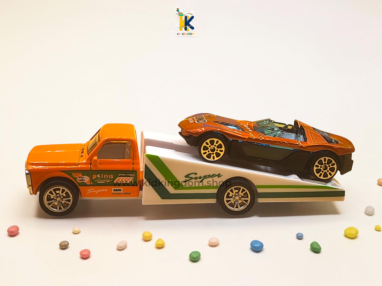 6 Piece Diecast Metal Transporter Truck & Sports Car Set