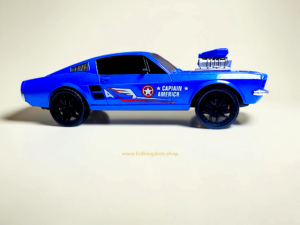 Sleek blue superhero themed RC muscle car racing for kids
