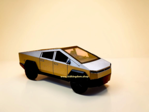 Futuristic gold and black electric cyber truck RC toy with sleek geometric angles