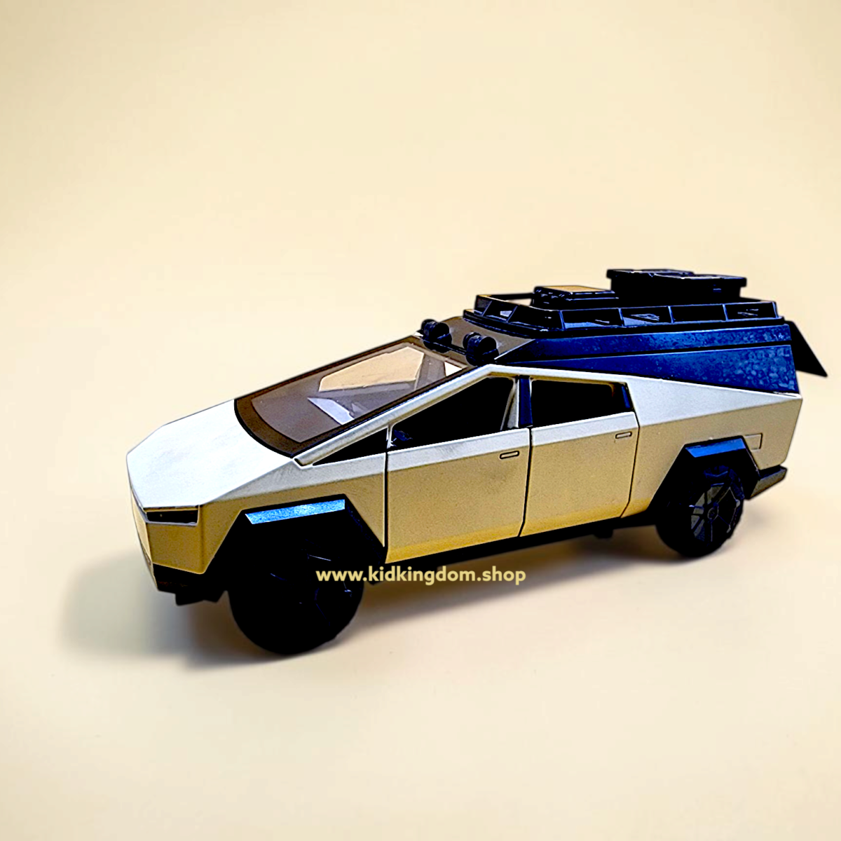 Open-top view of diecast luxury camper trailer interior featuring miniature furniture and details from Kid Kingdom