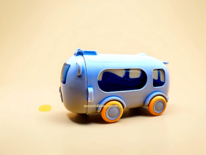 20260927_210857 Light blue bus shaped plastic water bottle with open flip lid showing silicone drinking straw from Kid Kingdom