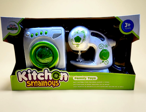 Mini appliance washing machine and sewing machine pretend play toy set in window box packaging from Kid Kingdom
