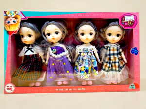Mini fashion dolls pack of 4 set in pink window gift box packaging from Kid Kingdom