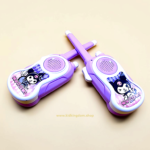 Two battery operated Kuromi walkie talkies crossed showing side push to talk button