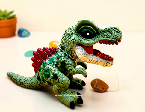 Collection of colorful flexible sound emitting dinosaur figures standing together from Kid Kingdom