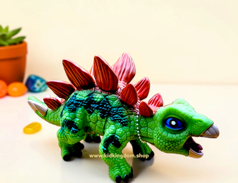 Close-up of open-jaw dinosaur figure showing realistic teeth detail and sound activation area