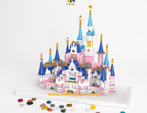 Illuminated fairytale castle building block set displayed with glowing LED lights from Kid Kingdom