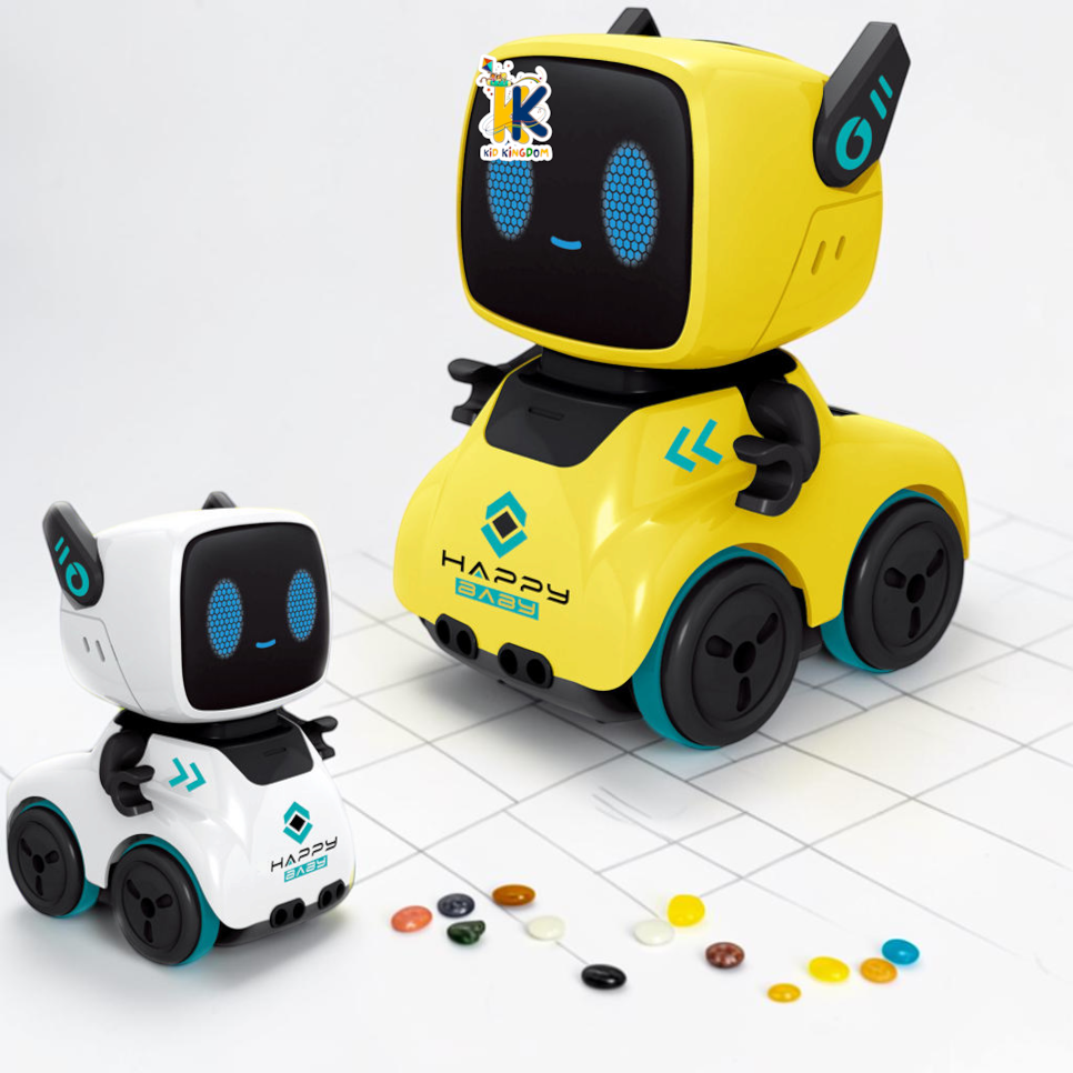 Yellow and white cute intelligent RC follow robots with light up LED eyes