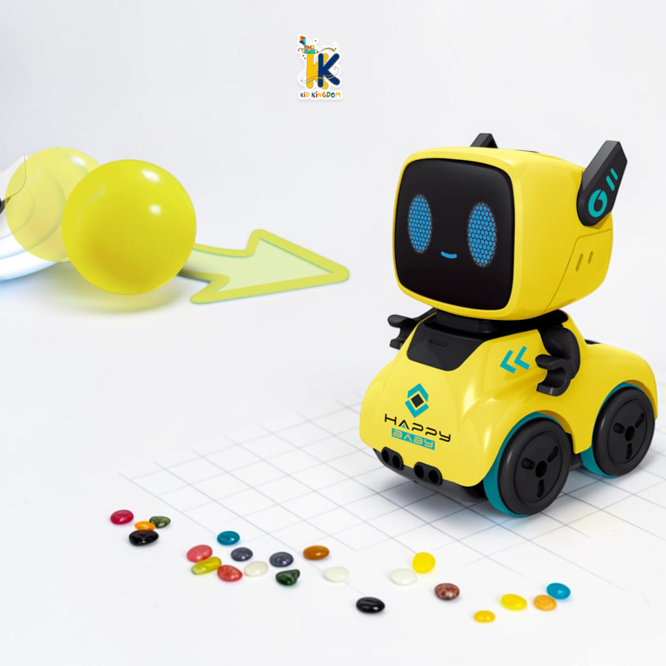 Cute Intelligent Robot box packaging showing dimensions 19cm x 14cm x 15cm and USB charging cable