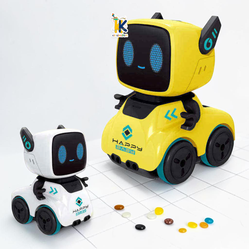 Cute yellow intelligent RC robot demonstrating follow mode tracking feature