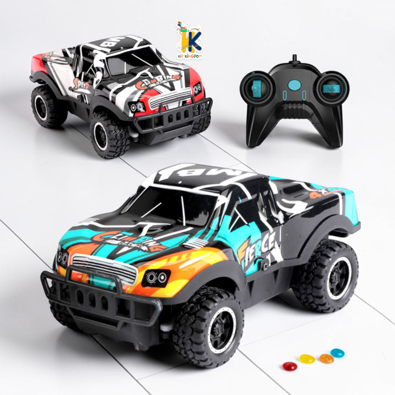 Image 1: Climbing Racing Fierce RC short course trucks in turquoise blue and green fiber body shells with remote controller